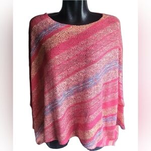 Nally & Millie Pink Multi Colored Striped  Dolman Sleeve Top OS